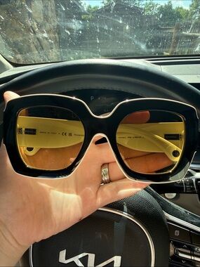 CHANEL Black Frames with Yellow Temples Oversized Square Sunglasses